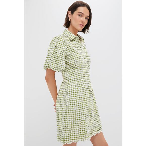 TUCKERNUCK Embroidered Floral Green Gingham Mini Delaney Dress Size XL NWT - Picture 5 of 8